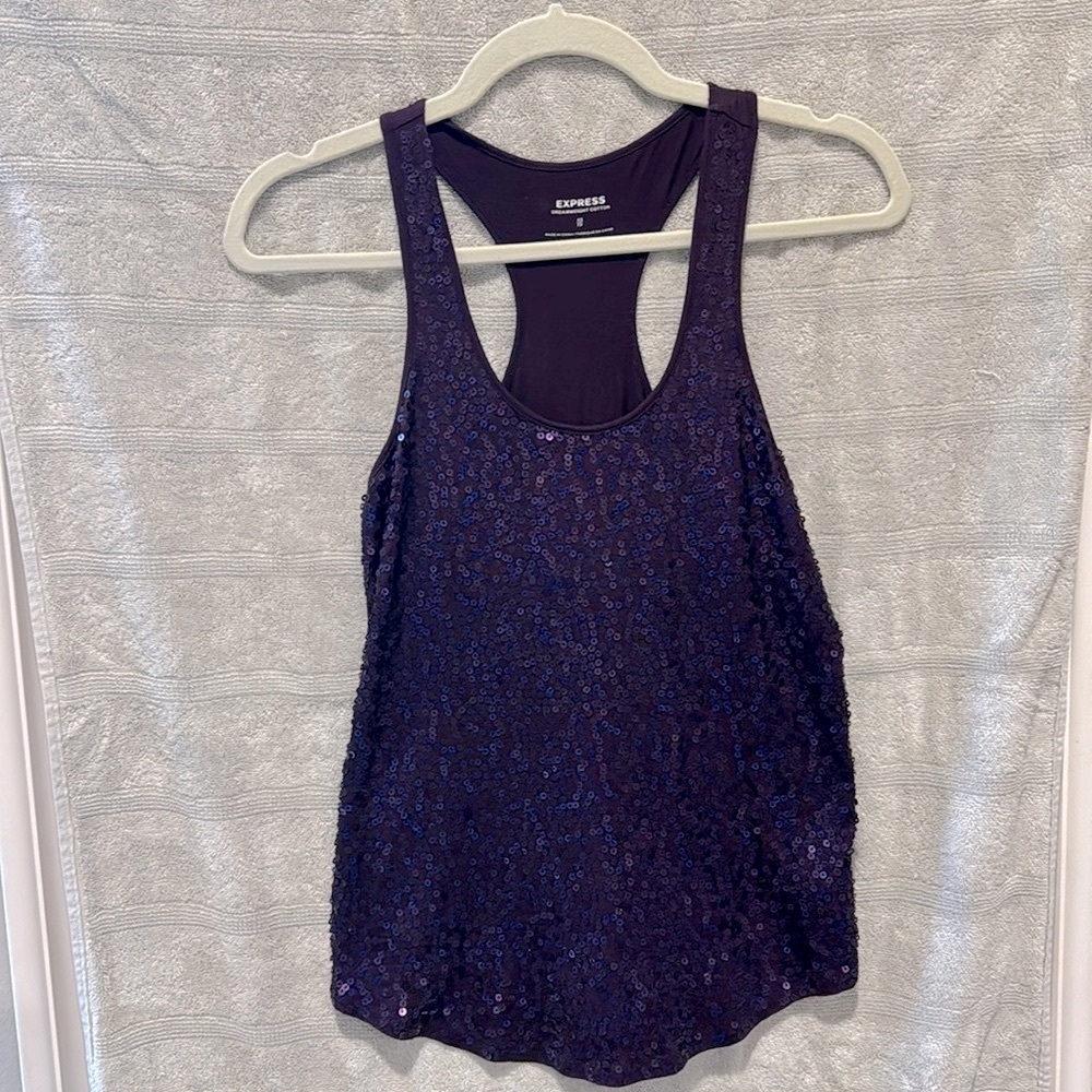 Deep, plum sequin express tank top